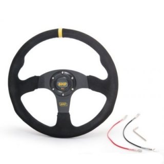 350mm Universal Black Suede Flat Dish Steering Wheel